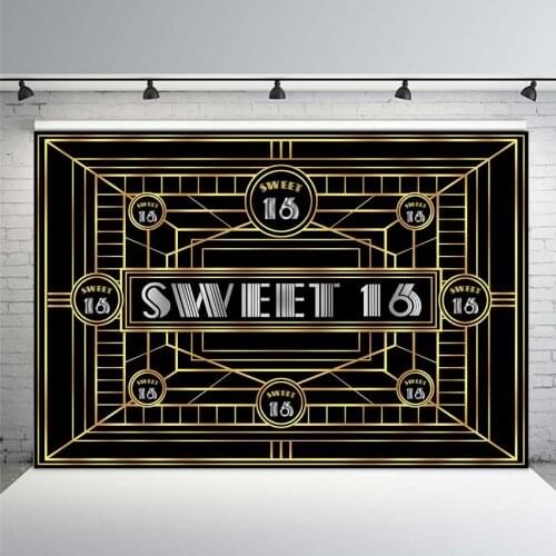 Sweet 16th Birthday Backdrop Great Gatsby Sixteen Birthday Party Banner Photo Background Dessert Table Photographic Props