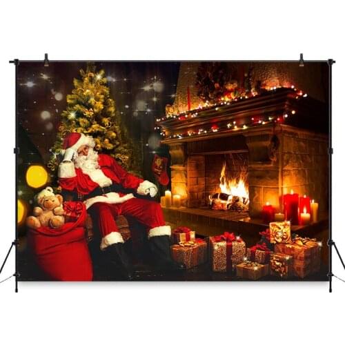 Backdrops for Photography Christmas Gifts Santa Claus Decoration for Photo Booth Background Fireplace Backdrop Printed Pictures