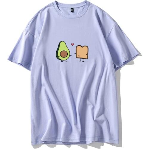 Summer Kawaii Avocado and Toast Print Tshirt Casual Plus Size Cotton T Shirts for Women Tops Harajuku Streetwear Unisex Clothing