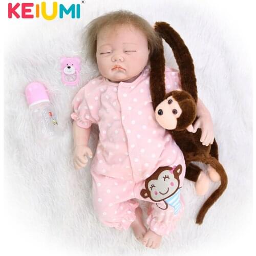 KEIUMI 22 Inch Sleeping Reborn Baby Girl Real Lifelike Baby Doll Silicone Reborn Doll Toy With Curved Mohair Kids Playmate