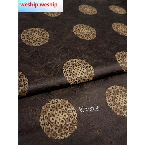 Chinese Classics Brocade jacquard Satin Brown Chinese knot silk fabric Satin de soie Satén шелк hanfu cloth DIY patchworkbag