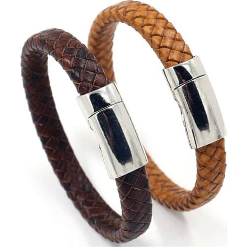 Brown Classic Trendy Rock Magnet Genuine Leather Men Bracelets Women Vintage Cuff Bangle Male Homme Jewelry Accessories