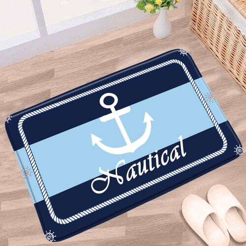 Mediterranean Style Doormat Anchor Bathroom Mat Blue Vintage Wood Plank Pattern Non-slip Rugs Bath Kitchen Doorway Aisle Carpets