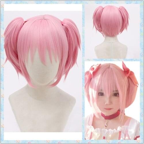 Madoka Kaname Cosplay Wig Puella Magi Madoka Magica Heat Resistant Synthetic Hair Costume Wigs + Wig Cap