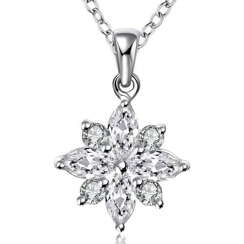 ZEMIOR Fashion Flower Pendant Necklaces For Women Clear Cubic Zirconia White Plant Necklace Girl Engagement New Arrival Jewelry