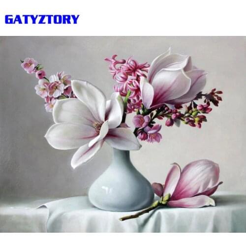 GATYZTORY Magnolia Diy Painting By Numbers Home Wall Art Decor Digital Calligraphy Painting Picture By Numbers For Wall Artwork