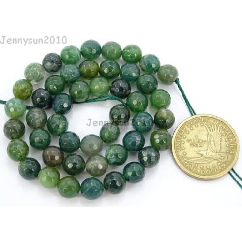 Natural 8mm Moss Ag-ate Gems stone Faceted Round Spacer Beads 15'' Strand for Jewelry Making Crafts 5 Strands/Pack