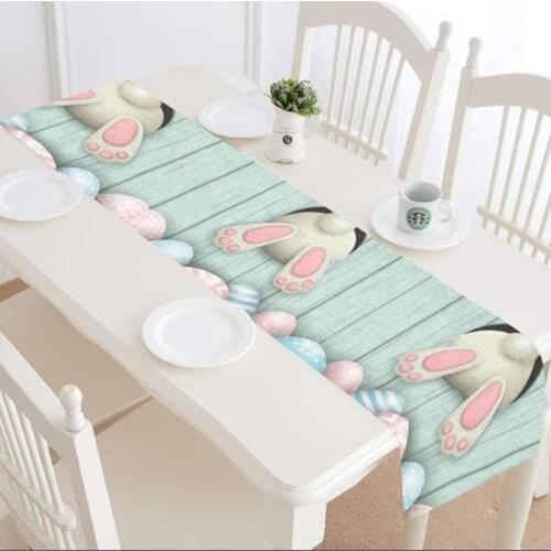 Easter Decorative Table Cloth Cartoon Bunny Eggs Washable Fast Dry Table Runner / Mat Dishes Pad for Kitchen Dining Room