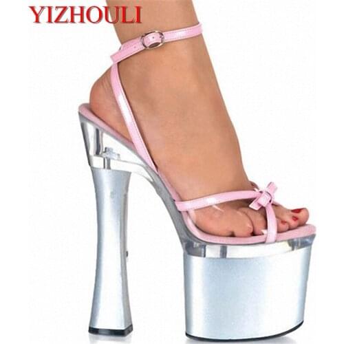 Silver 18CM Sexy Super High Heel 7 inch Platforms Pole Dance sandals Star Model Shoes sexy Wedding Dance Shoes