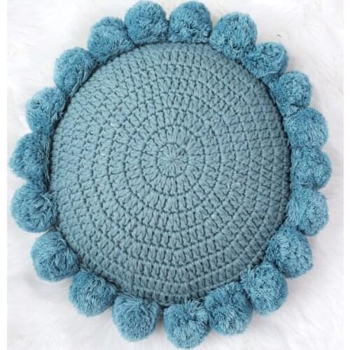Solid Pink Blue Handmade Round Flower Knitting Pillow Cushion with Ball Home Sofa Decoration Lumbar Pillow Baby Photo Decor