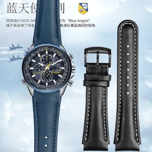 Genuine Leather Watch Band for Citizen Blue Angel AT8020-03L/Jy8085 Mens Leather Watch Strap Bracelet 22 23mm