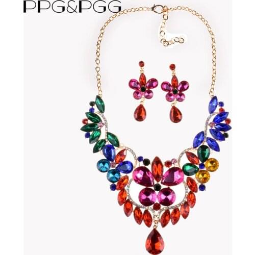 Luxury Glass Crystal Large Collar Choker Necklace Women Wedding Bridal Jewelry Statement Necklace Sets Jewelry 2020 New ZA