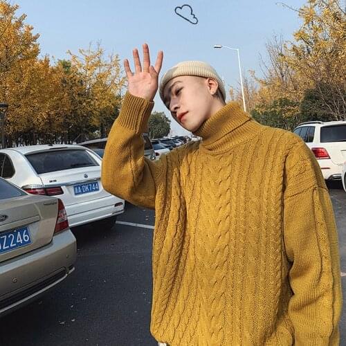 Turtleneck Twisted Sweater Mens Korean Autumn and Winter Trend Pullover Sweater Ins Hong Kong Style Loose Wild Bottoming Shirt