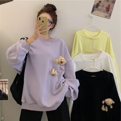Loose Cute Bear New Summer Air Conditioning Pullover Long-sleeved Purple Sweater Womens Jacket Jacket Spring And Summer 2021