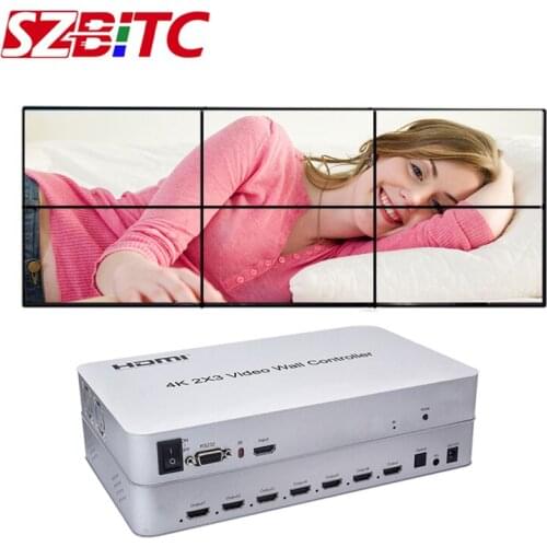 SZBITC 4K Video Wall Controller 2x3 HDMI 1 in 6 out TV Wall Processor Image Rotation 180 Degrees RS232 with Remote Control