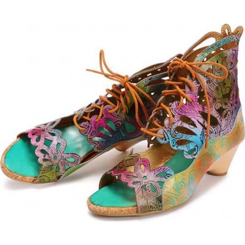 YourSeason Genuine Leather Vintage Ladies Lace Up Shoes Handmade 2021 New Female Hollow Concise Platform Sandals