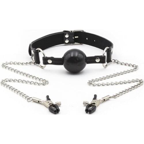 Husband And Wife Toys Sex Toys Leather Mouth Plugs Clips Solid Black Adjustable Adult Products Mouth Clips Mouth Ball