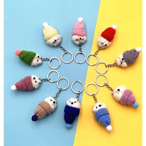 1/3pc Small hat keychain cute mink fur fox student bag pendant key ring plush car key chain ladies wallet accessories