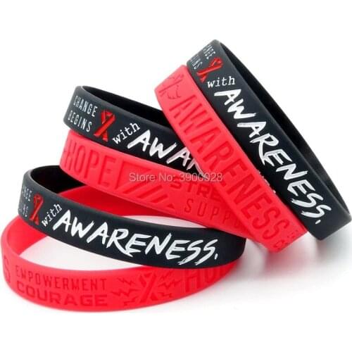 300pcs Red Awareness Ribbon silicone wristband bracelet free shipping