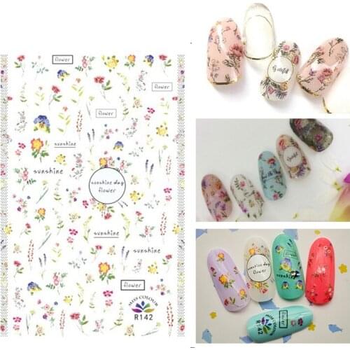 3D Nail Sticker Lavender Flower Grass Stripe Fashion Stickers Autumn Small Adhesive Stickers for Manicure Nail Art Decoration