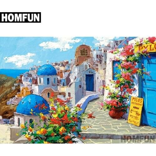 HOMFUN Full Square/Round Drill 5D DIY Diamond Painting "Seaside town" Embroidery Cross Stitch 5D Home Decor Gift A04097