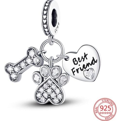 New 100% 925 Sterling Silver Bone Cute Claw Heart Shape Charm Beads Fashion DIY Jewelry Fit Original Pandora Bracelet Pendant