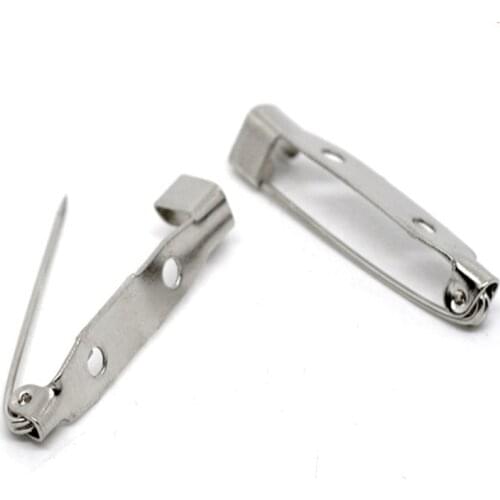 Doreen Box 100PCs Silver Color Brooch Back Bar Pins Findings For DIY Brooches Jewelry Making 31mmx6mm (B12460)