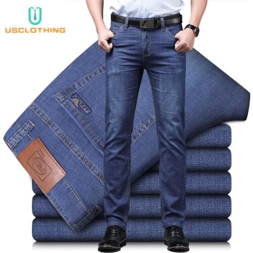 New Men Jeans Business Mens Casual Straight Slim Fit Blue Jeans Stretch Denim Pants Trousers Classic Skinny Jeans Men EF45NB