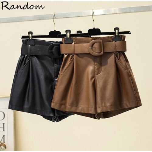 Elastic High Waist Loose PU Leather Shorts Plus Size Women Sashes Wide Leg Short Ladies Sexy Leather Shorts Autumn Winter
