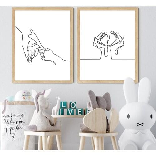 Baby Hands and Feet Fine Line Prints Modern Nursery Decor Boho Minimal Poster Canvas Painting Wall Art Pictures Baby Shower Gift