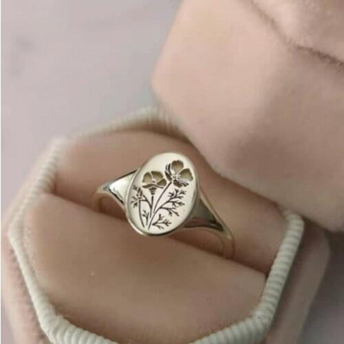 Thin Band Ring Flat Cover Plant Design Engraved For Woman Finger Embellish Flower Pattern Accessories Birthday Gifts Bijoux