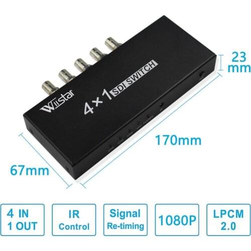 Wiistar SDI Switcher 4x1 HUB SDI 4x1 SDI Video 4x1 Switch SDI 4 In 1 out Converter for 3G HD SD Monitor Security Camera CCTV