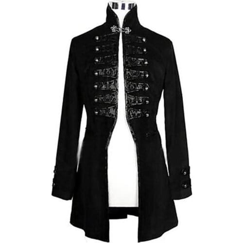 Cosplaydiy Vintage Medieval Steampunk Cosplay Costume Jacket Plague Doctor Punk Black Flocked Long Sleeve Coat L320