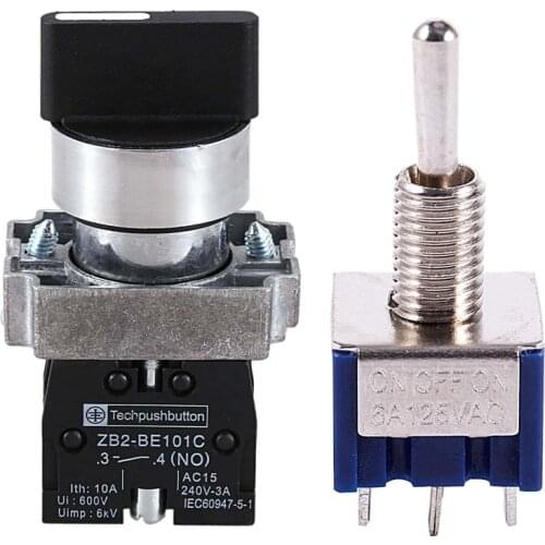 LBER 22mm Latching 2 NO 3-Position Rotary Selector Select Switch with 2Pcs AC 6A 125V DPDT Power Control Toggle Switch