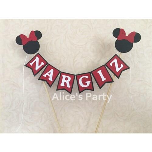 Hot Red Mouse Party Name Cake Topper Bunting Girl Birthday Smash Cake Banner Decoration Baby shower Photo prop