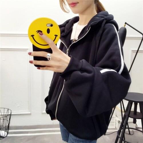 ZuoLunOuBa Autumn and winter fashion ladies black stitching zipper Harajuku hoodie long-sleeved warm sweatshirt women clothing