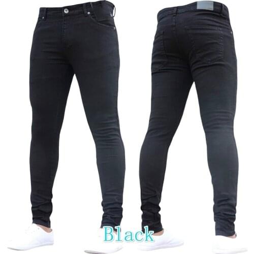 Men Pure Color Denim Cotton Vintage Wash Hip Hop Pencil Pants Work Trousers Pants S-4Xl Size Summer Pure Color Skinny Jeans