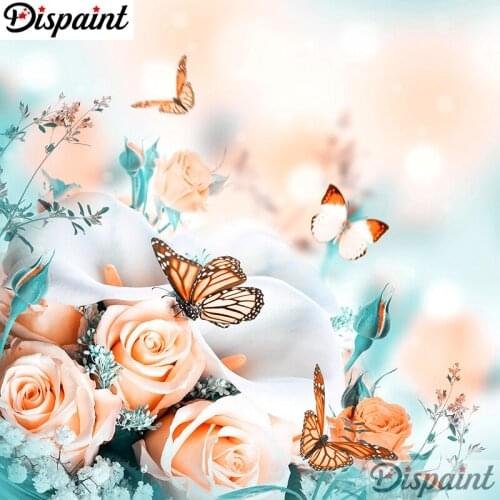 Dispaint Full Square/Round Drill 5D DIY Diamond Painting "Flower Rose butterfly" 3D Embroidery Cross Stitch 5D Home Decor A10610