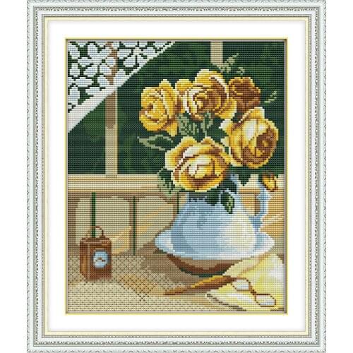 Yellow rose 2 cross stitch kit aida 14ct 11ct count printed canvas stitches embroidery DIY handmade needlework