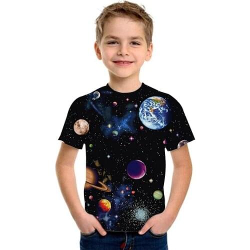 New Kawaii Galaxy Planets T Shirt Children 2021 Funny Summer Cartoon T-shirt for Girls Kid Boys Clothing Unisex Short Sleeve