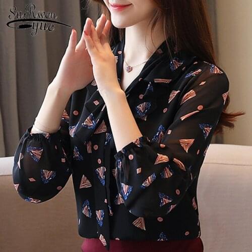 New Fashion 2019 Autumn Chiffon Elegant Women Tops Long Sleeve V-neck Party Women Clothing Ruffle Casual Women Blouse 5373 50