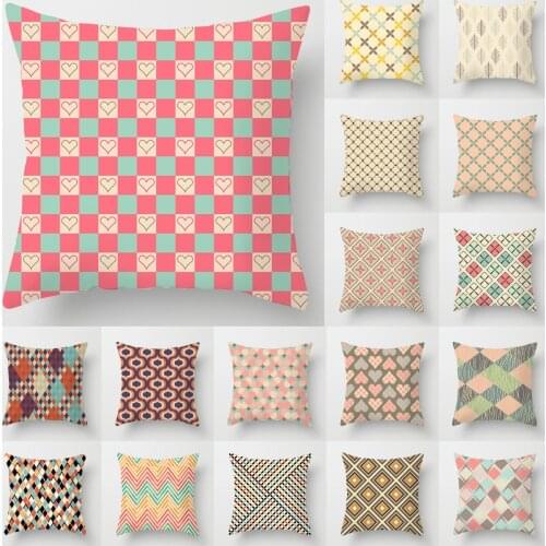 NEW Color Mixture Geometric Cushion Covers Polyester Pink Red Yellow Lattice Pillow Cover Modern Nordic Style Decorative Pillows