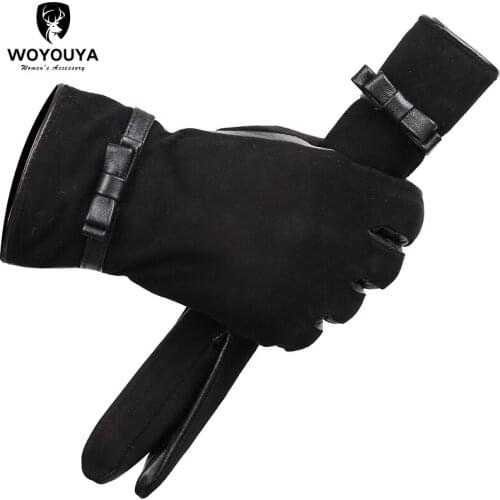 New Fashion womens leather gloves Accessories Womens gloves,Black Sheepskin leather gloves,Keep warm winter gloves-0718