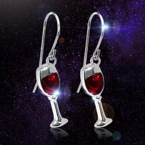 1Pair Personality Red Wine Goblets Drop Earrings Creative Wine Cup Goblets Dangle Earring for Women Girls Party Jewelry Gifts