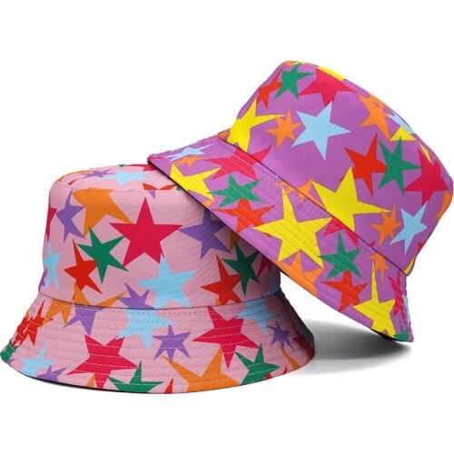 Bucket-Hats Star Print Sunscreen Men Women Panama Hat Cotton Fashion Anti-sun Outdoor Travel Fisherman Cat