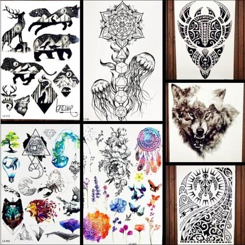 Planet Animal Women Fashion Tattoo Stickers Men Sexy Black Temporary Tattoo Flower Women Watercolor Flash Tattoo Long Lasting