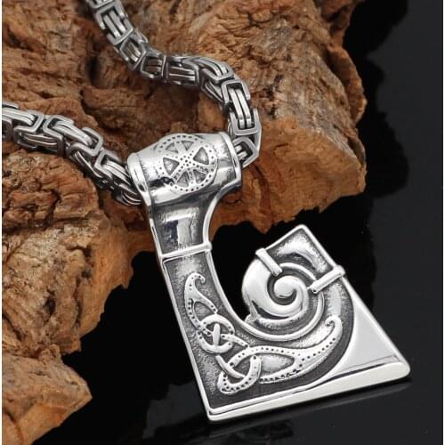 Viking stainless steel sun axe nordic rune Scandinavian dragon pendant necklace