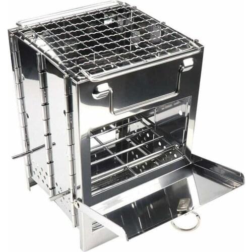 Stainless Steel Portable Camping Cooking BBQ Stove Picnic Cooker Backpacking Outdoor Equip Adjustable Folding Wood Burning Stove