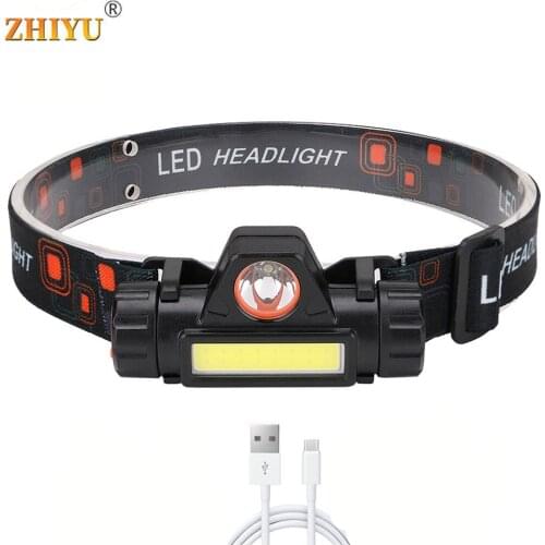 ZHIYU Portable Mini Flashlight Q5+COB Led Headlamp High Power Built-in 18650 Battery Outdoor Camping Headlight Stepless Dimming
