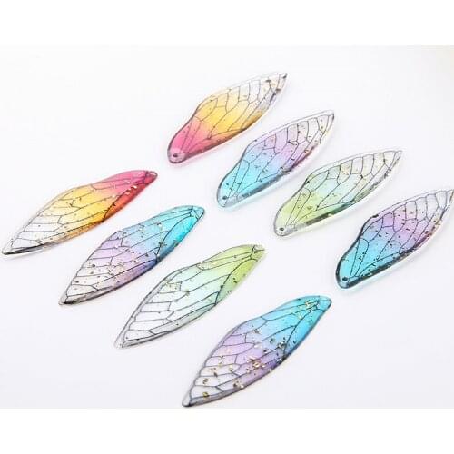 4pcs Fairy Wing Earrings Insect Butterfly Wing pendant Gradient resin DIY gold foil epoxy feather earrings necklace accessories
